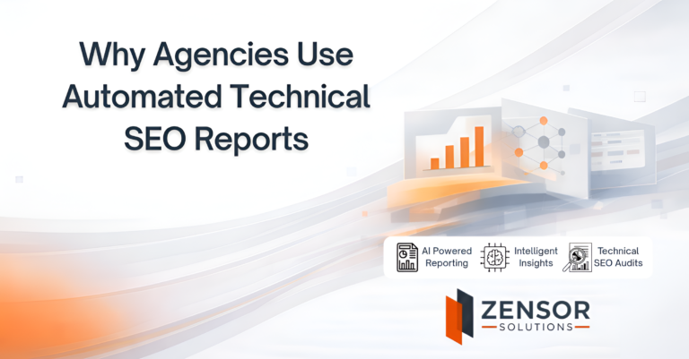 SEO agency team using automated technical SEO reports to monitor website performance, prioritize technical issues, and improve reporting efficiency
