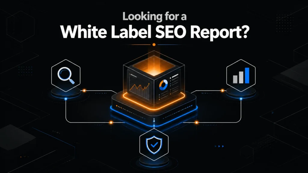 White label SEO report dashboard showing branded client reporting for agencies