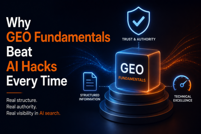 GEO fundamentals for building sustainable AI search visibility through authority, structured information, and technical excellence
