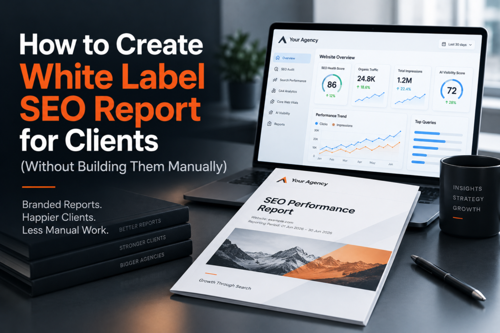 White label SEO report for clients with branded agency dashboard and automated SEO performance reporting