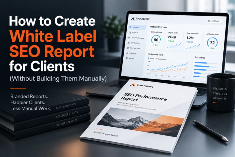 White label SEO report for clients with branded agency dashboard and automated SEO performance reporting
